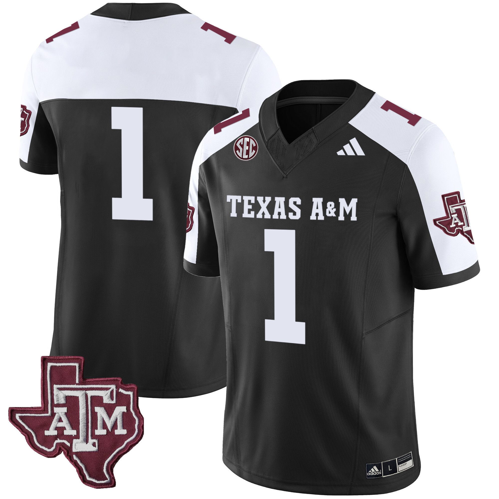 Men Texas A&M Aggies #1 No Name Black 2024 Vapor Limited NCAA Jersey